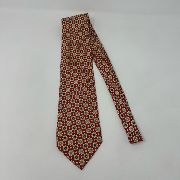 S.T. Dupont Paris Mens Tie Red Yellow Blue Geometric 100% Silk Necktie Hand Made - Picture 1 of 8